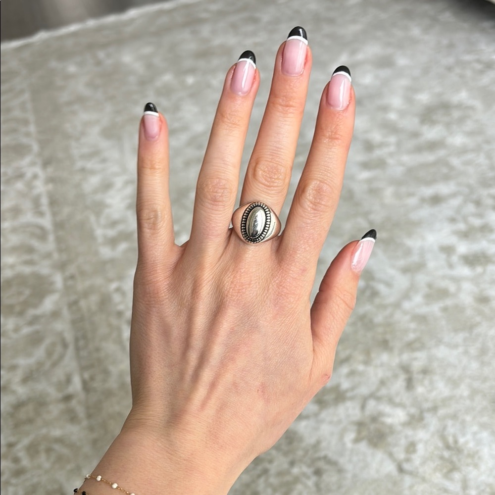 Chunky adjustable sterling silver oval round bold ring
